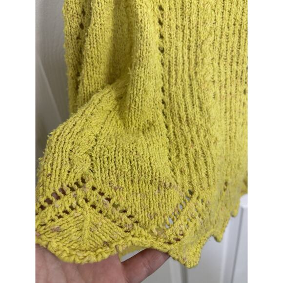 Anthropologie Chartreuse Pointelle Crochet Knit Tank Size Medium Festival Boho - Picture 6 of 9